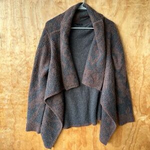 Prana Open Front Waterfall Cardigan Gray Brown Sweater